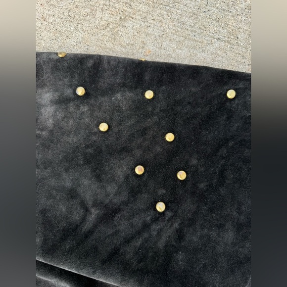 Vintage Black Velour Mini Sweatshirt Dress Banded Bottom Gold Stud Accents - Picture 5 of 8